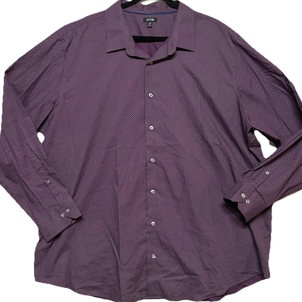 Apt 9 Mens 3XB Purple Shirt Long Sleeve Button Micro Pattern Cotton Office Work